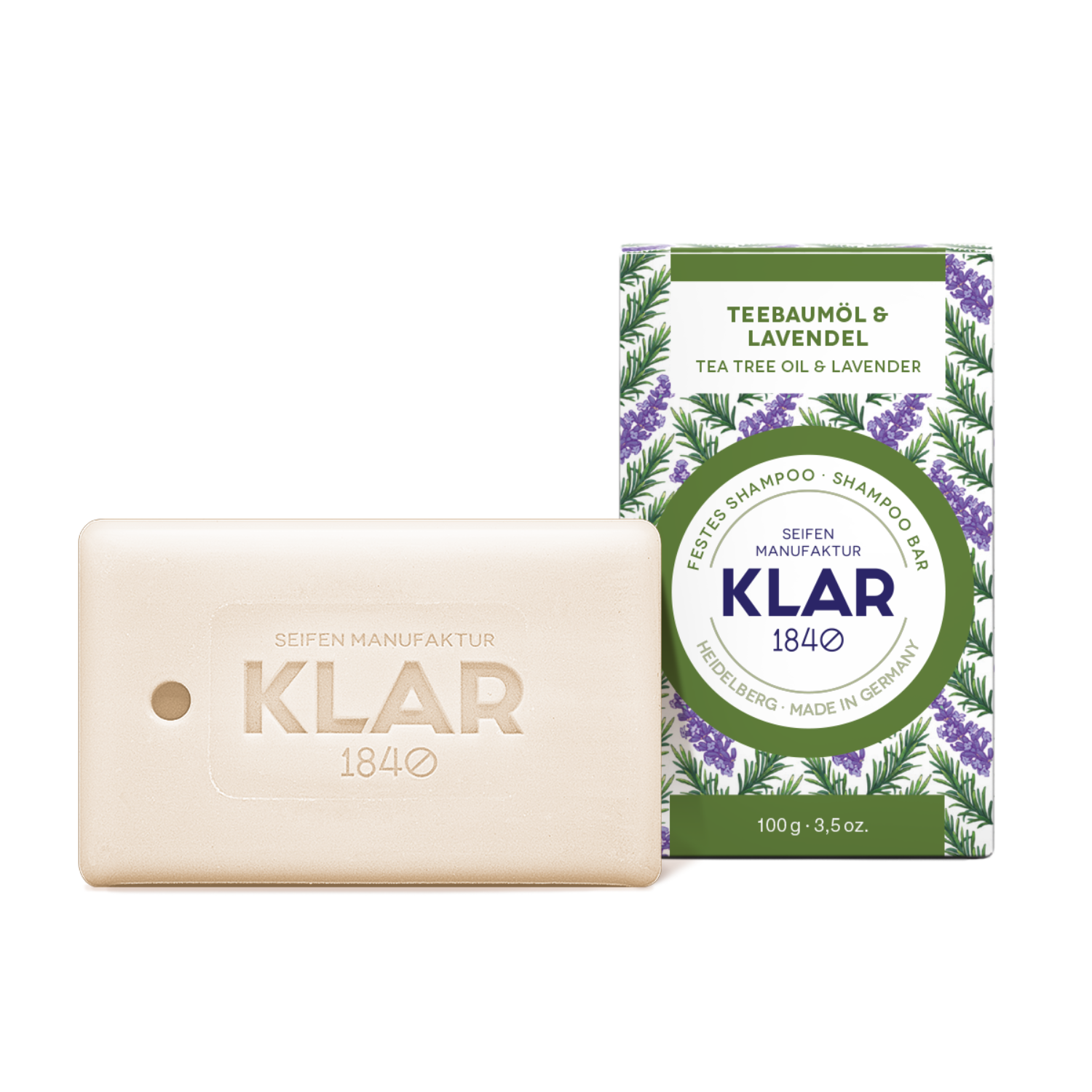 festes Shampoo Teebaumöl & Lavendel 100g (gegen Schuppen) Klar Seifen