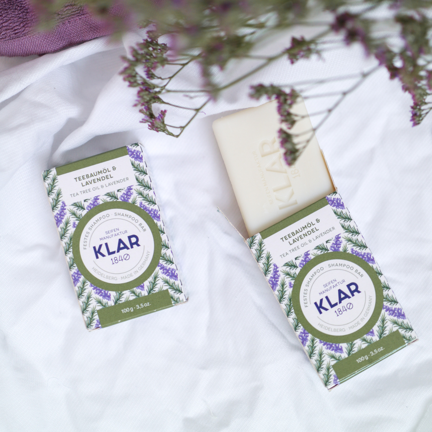 festes Shampoo Teebaumöl & Lavendel 100g (gegen Schuppen) Klar Seifen