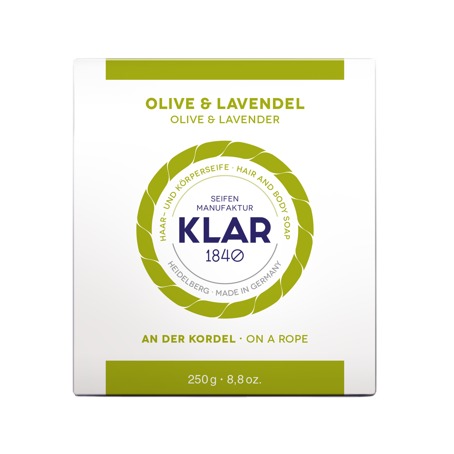 Haar- & Körperseife Olive/Lavendel 250g, Cosmos zertifiziert, palmölfrei