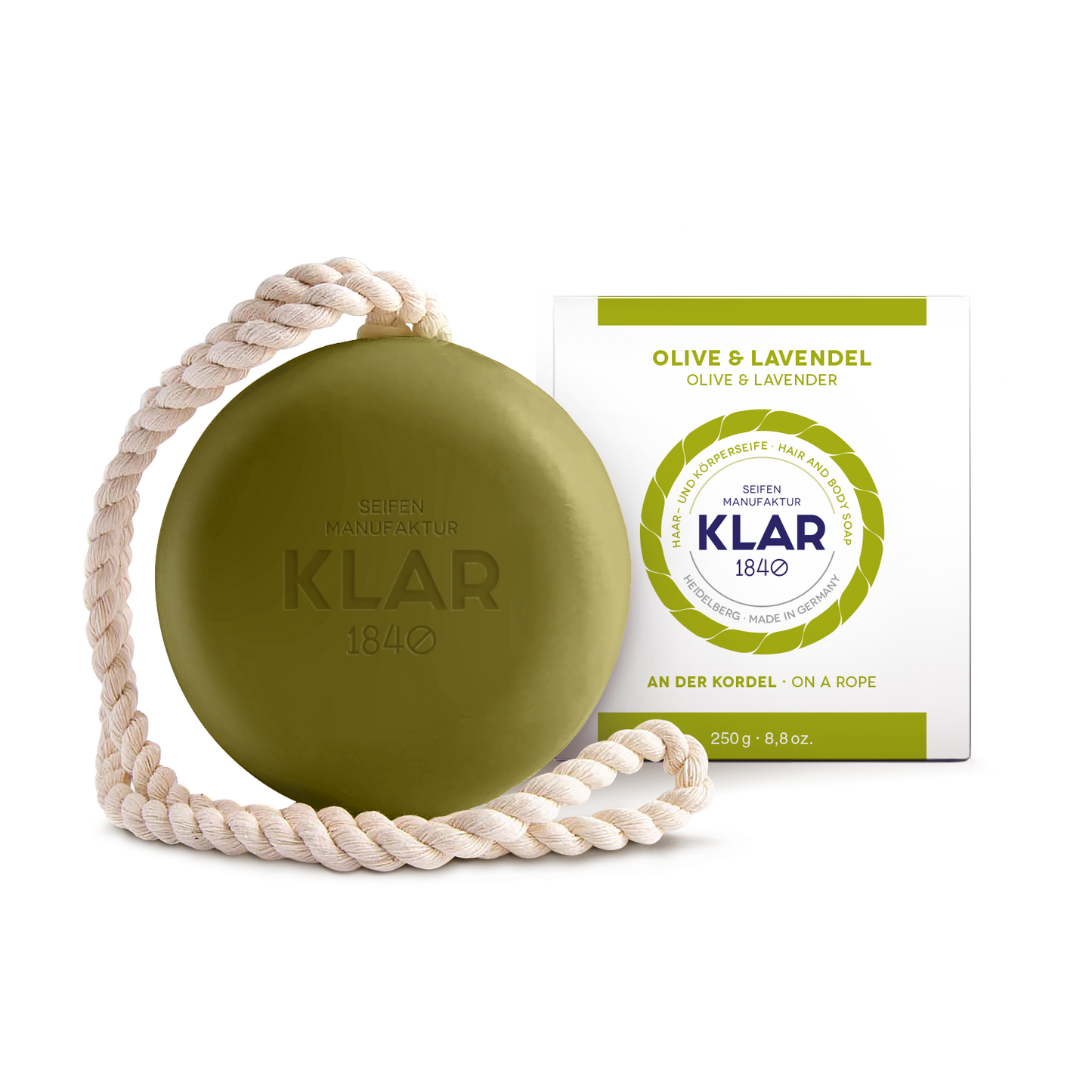 Haar- & Körperseife Olive/Lavendel 250g, Cosmos zertifiziert, palmölfrei