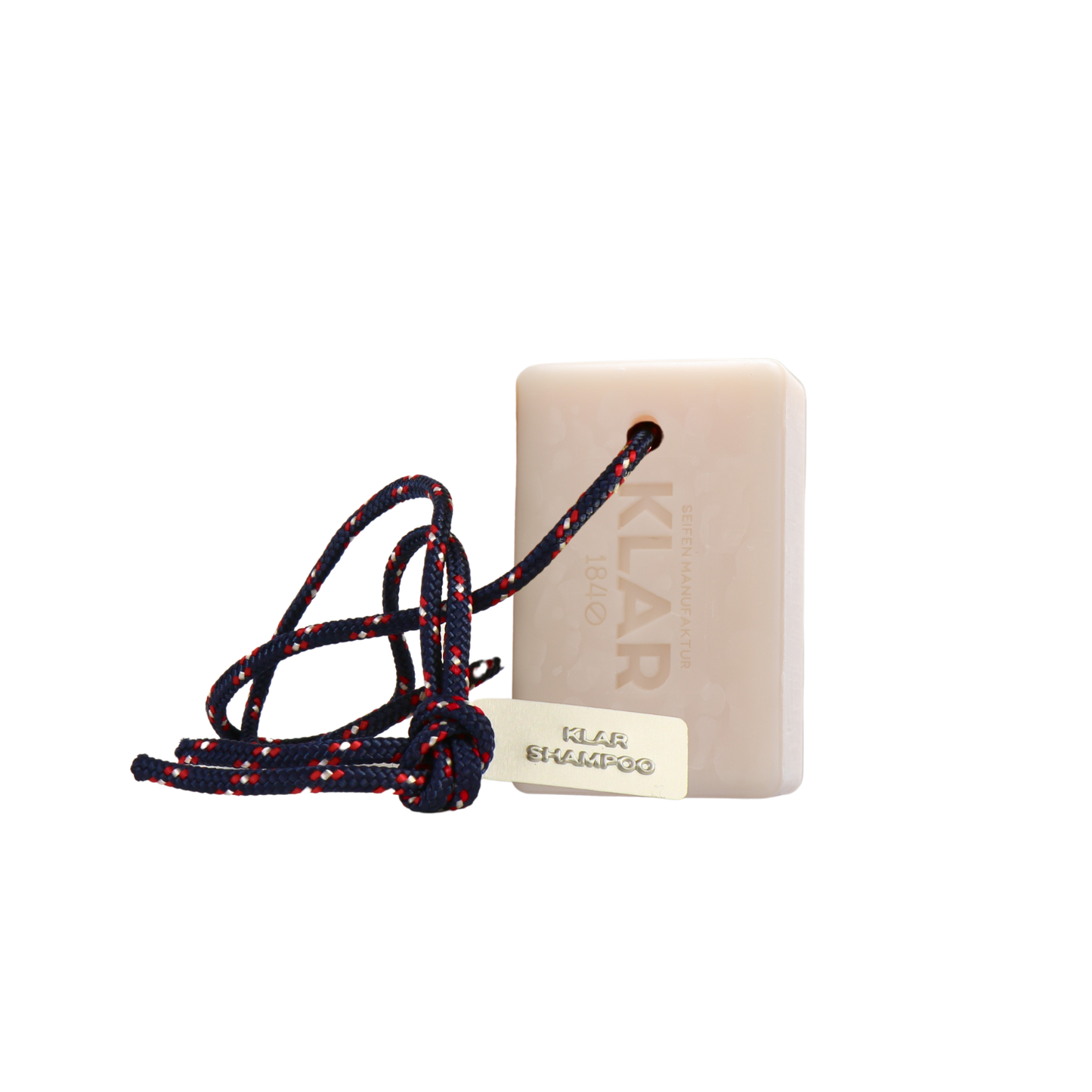 Kordel mit Alu-Anhänger für Shampoo (blau rot weiß)