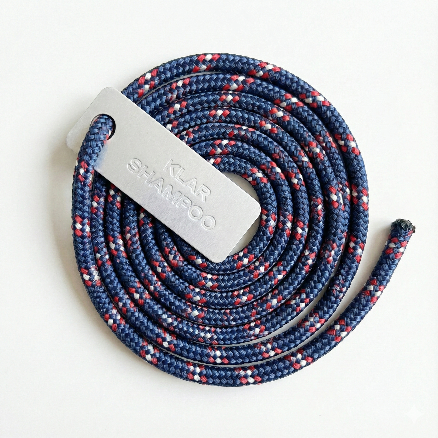 Kordel mit Alu-Anhänger für Shampoo (blau rot weiß)