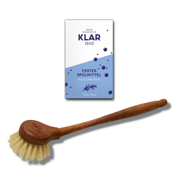 Nuts Spülbürste Mit Seife Im Keramik-Behälter - Naturborsten & Aktivkohle Seife